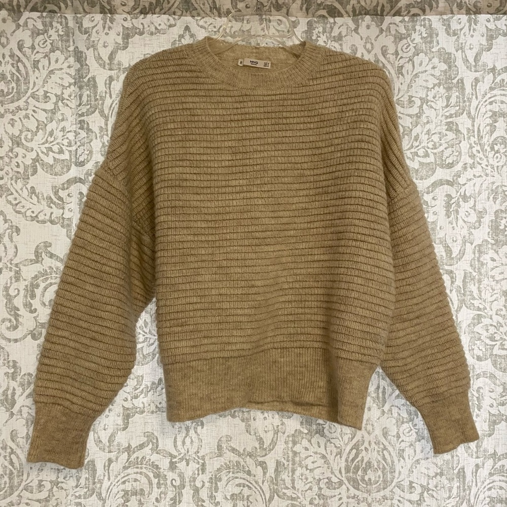 MNG Casual Mango Drop Shoulder Quiet Luxury Minimalist Boho Knit Sweater Beige M